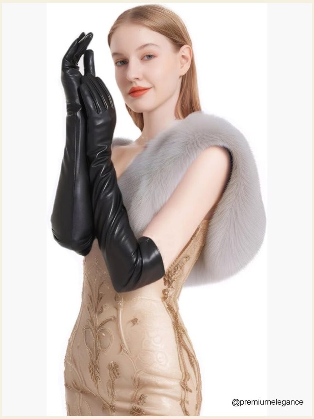Opera Length Real Sheep Leather Gloves Above Elbow Elegant Formal